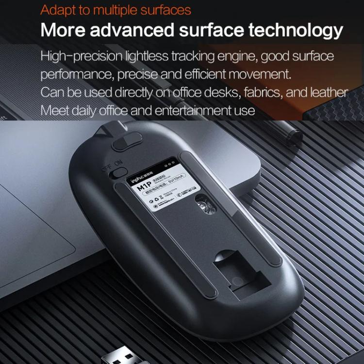 Inphic M1 PRO Wireless Bluetooth Tri-mode Rechargeable Mute Mouse With Battery Level Display(Black) - Wireless Mice by Inphic | Online Shopping UK | buy2fix