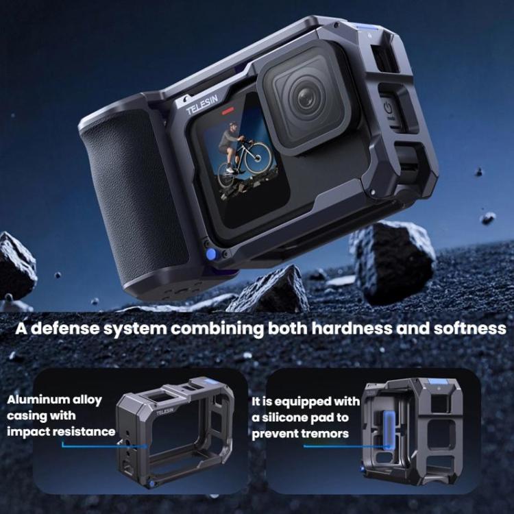 TELESIN Camera Grip Kit For GoPro HERO9 Black / HERO10 Black / HERO11 Black / HERO12 Black / HERO13 Black, Spec: With Camera Cage - Protective Frame by TELESIN | Online Shopping UK | buy2fix