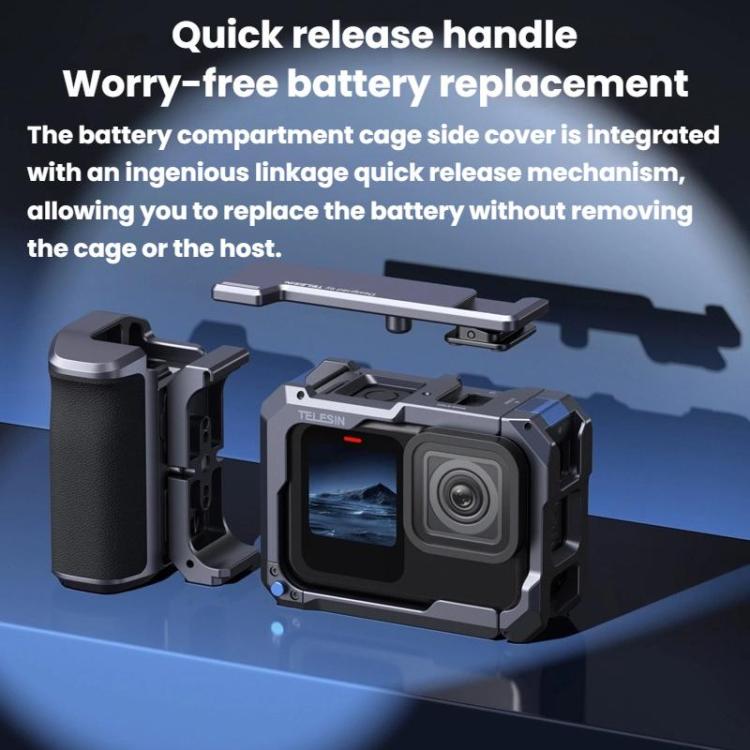 TELESIN Camera Grip Kit For GoPro HERO9 Black / HERO10 Black / HERO11 Black / HERO12 Black / HERO13 Black, Spec: Without Camera Cage - Protective Frame by TELESIN | Online Shopping UK | buy2fix