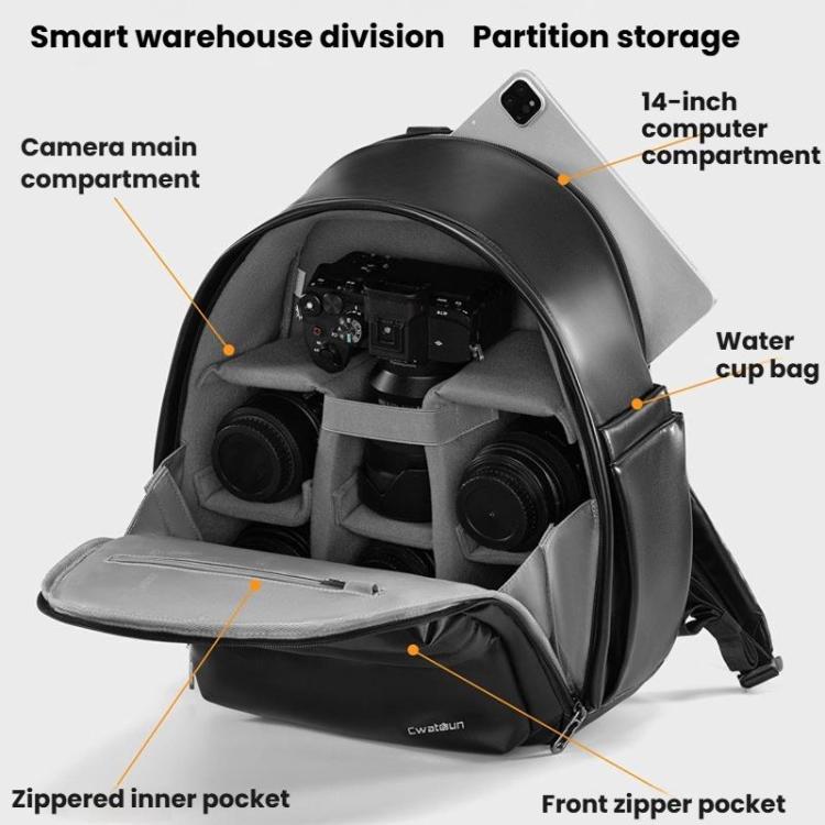 Cwatcun D125 Medium Shoulder Camera Bag Waterproof Casual Photography Backpack(Black) - Backpack by Cwatcun | Online Shopping UK | buy2fix