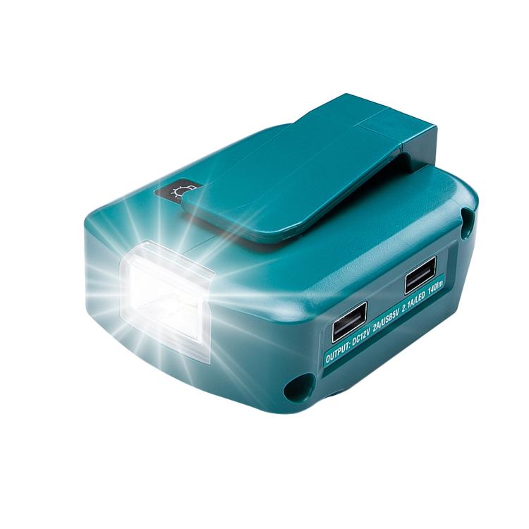 适用于Makita 14.4V/18V Lithium Battery Adapter With LED Lighting, Spec: Dual USB + DC - Charger & Converter by buy2fix | Online Shopping UK | buy2fix