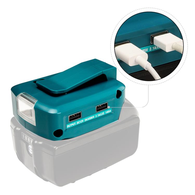 适用于Makita 14.4V/18V Lithium Battery Adapter With LED Lighting, Spec: Dual USB + DC - Charger & Converter by buy2fix | Online Shopping UK | buy2fix