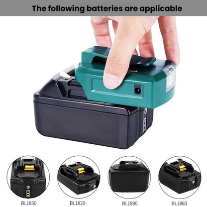 适用于Makita 14.4V/18V Lithium Battery Adapter With LED Lighting, Spec: Dual USB + DC - Charger & Converter by buy2fix | Online Shopping UK | buy2fix