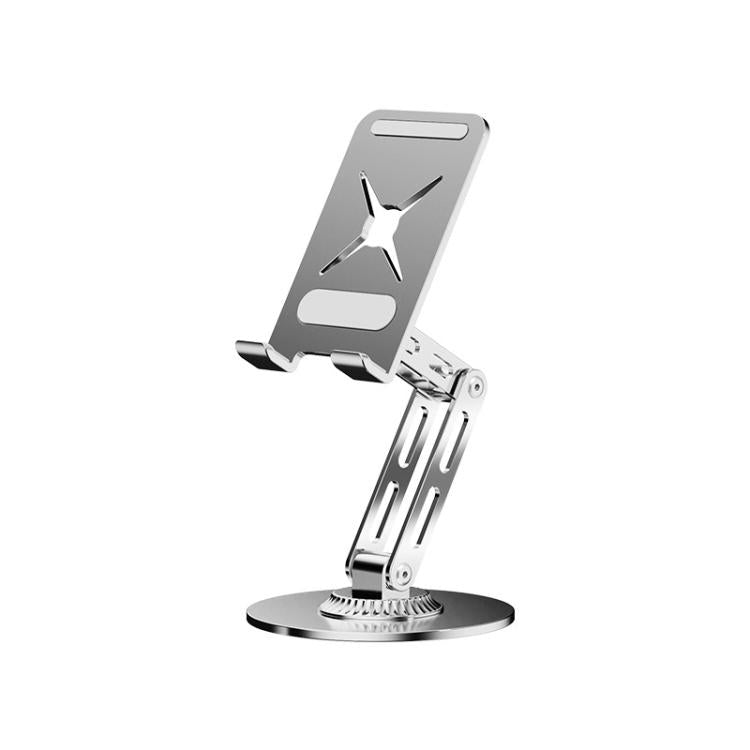 Dual-Fold Phone Tablet Stand Full Metal 360-degree Rotation Desktop Holder with 3-Axis Adjustable Arm(Silver) - Desktop Holder by buy2fix | Online Shopping UK | buy2fix
