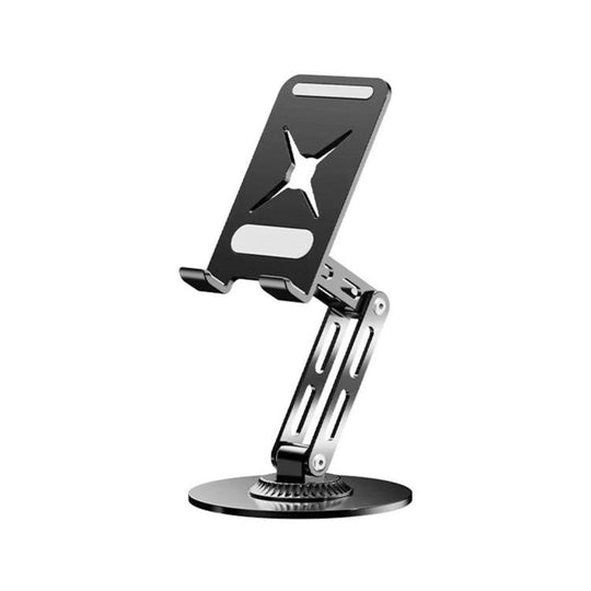 Dual-Fold Phone Tablet Stand Full Metal 360-degree Rotation Desktop Holder with 3-Axis Adjustable Arm(Black)