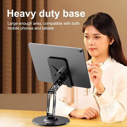 Dual-Fold Phone Tablet Stand Full Metal 360-degree Rotation Desktop Holder with 3-Axis Adjustable Arm(Black) - Desktop Holder by buy2fix | Online Shopping UK | buy2fix
