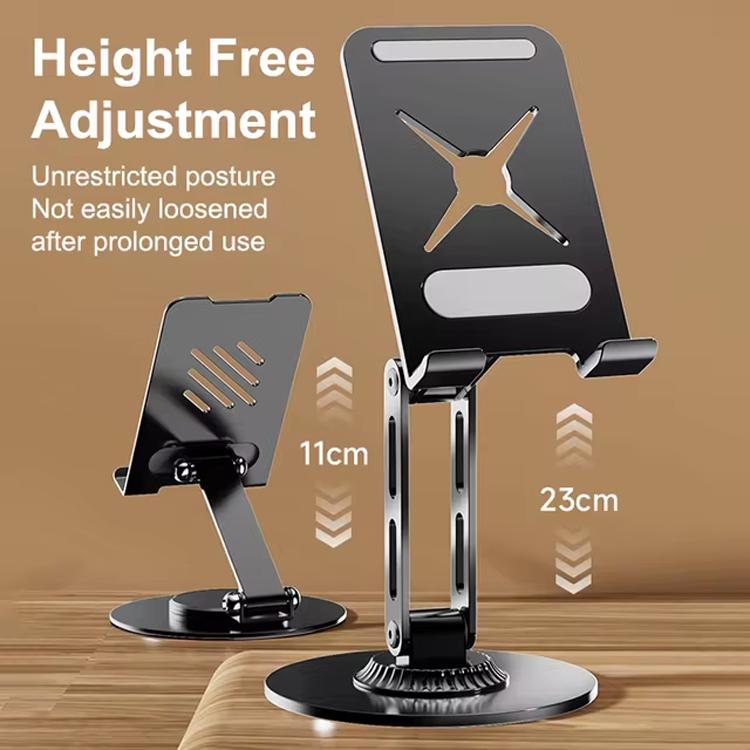 Dual-Fold Phone Tablet Stand Full Metal 360-degree Rotation Desktop Holder with 3-Axis Adjustable Arm(Black) - Desktop Holder by buy2fix | Online Shopping UK | buy2fix