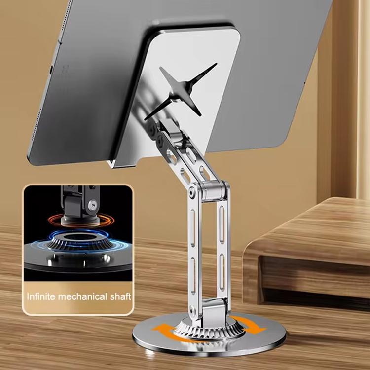 Dual-Fold Phone Tablet Stand Full Metal 360-degree Rotation Desktop Holder with 3-Axis Adjustable Arm(Black) - Desktop Holder by buy2fix | Online Shopping UK | buy2fix