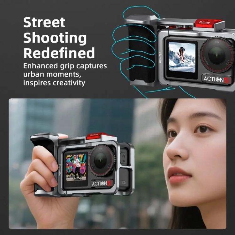 Flymile Street Shooting Handle Kit for DJI Osmo Action 5 Pro/4/3 Action Camera Aluminum Expansion Cage(Metal Color) - Protection Frame by Flymile | Online Shopping UK | buy2fix