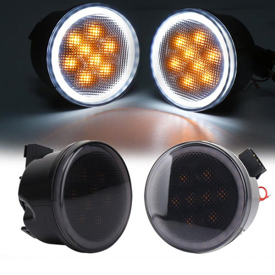 2pcs For Wrangler Plum Blossom-Shaped Yellow LED Car Lights Car Modified Grille Turn Signal Lights, Spec: With Aperture