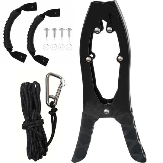 Canoe/Kayak Self-Locking Stainless Steel Anchor Clamp With Toothed Jaws, Specification: Black + Metal Buckle + Kayak Handrail