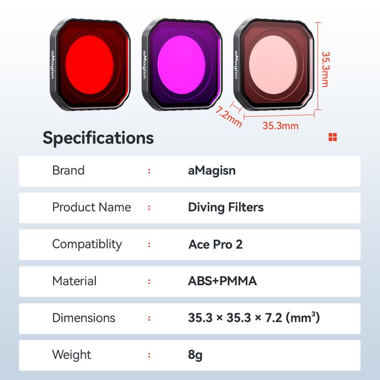 For Insta360 Ace Pro 2 aMagisn Dive Filter Underwater Waterproof Camera Lens Protector(Red) - Len Accessories by aMagisn | Online Shopping UK | buy2fix