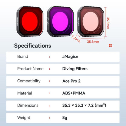 For Insta360 Ace Pro 2 aMagisn Dive Filter Underwater Waterproof Camera Lens Protector(Red) - Len Accessories by aMagisn | Online Shopping UK | buy2fix