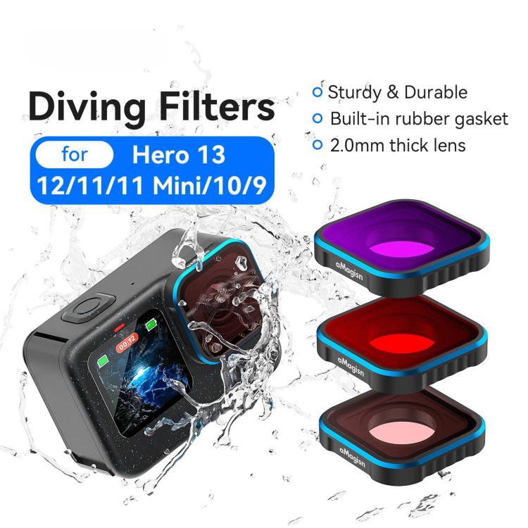 aMagisn Dive Filter for GoPro HERO13 Black /12 Black /11 Black /11 Black mini /10 Black /9 Black(Light Red) - Lens Filter by aMagisn | Online Shopping UK | buy2fix