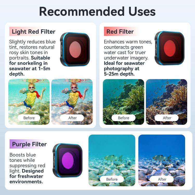aMagisn Dive Filter for GoPro HERO13 Black /12 Black /11 Black /11 Black mini /10 Black /9 Black(Light Red) - Lens Filter by aMagisn | Online Shopping UK | buy2fix