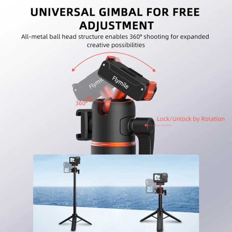 For DJI Osmo Action 3 / 4 / 5 Pro Flymile AC5012_5 Extended Selfie Stick Holder Magnetic Quick Release Tripod - Mount & Holder by Flymile | Online Shopping UK | buy2fix