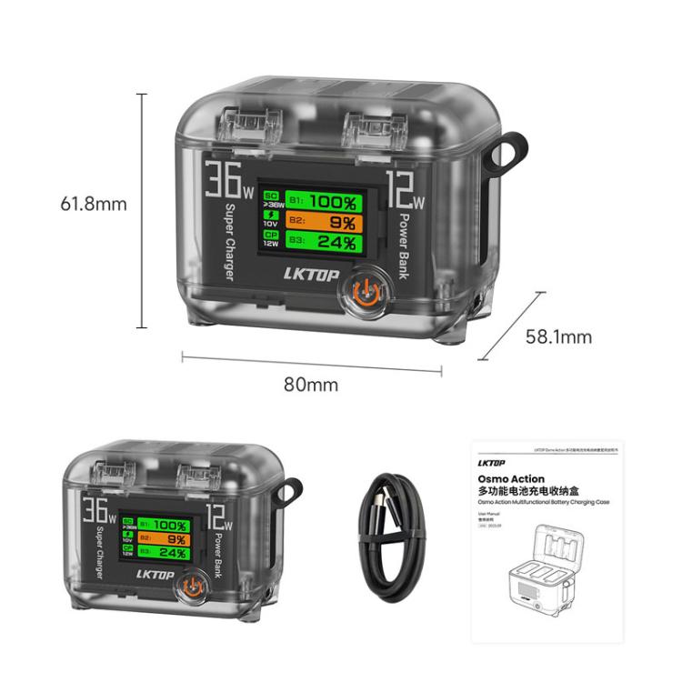 LKTOP ACG247 Multi-Functional Battery Charging Organizer For DJI Osmo 360 / Action 5 Pro / Action 4 / Action 3 - Cable & Charger by LKTOP | Online Shopping UK | buy2fix