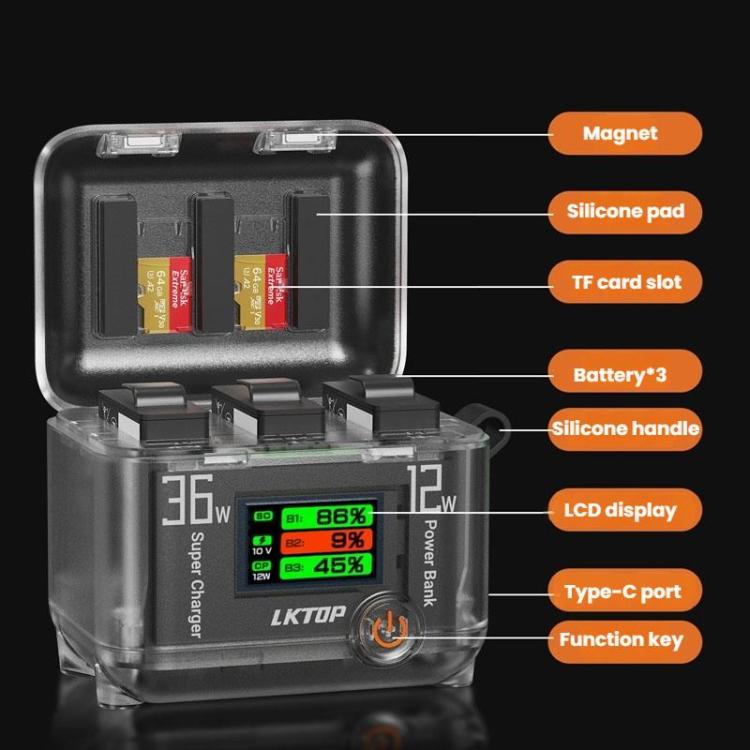 LKTOP ACG247 Multi-Functional Battery Charging Organizer For DJI Osmo 360 / Action 5 Pro / Action 4 / Action 3 - Cable & Charger by LKTOP | Online Shopping UK | buy2fix