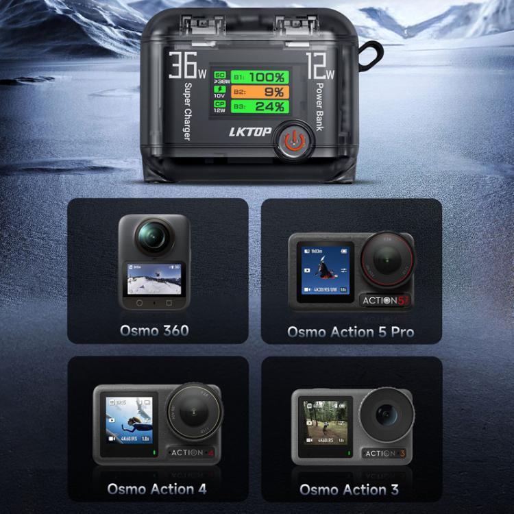 LKTOP ACG247 Multi-Functional Battery Charging Organizer For DJI Osmo 360 / Action 5 Pro / Action 4 / Action 3 - Cable & Charger by LKTOP | Online Shopping UK | buy2fix