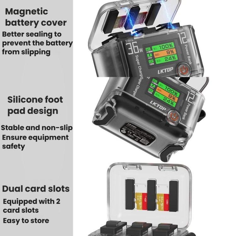 LKTOP ACG247 Multi-Functional Battery Charging Organizer For DJI Osmo 360 / Action 5 Pro / Action 4 / Action 3 - Cable & Charger by LKTOP | Online Shopping UK | buy2fix