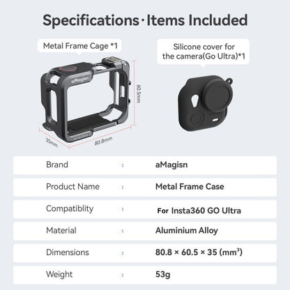 AMagisn Metal Cage For Insta360 GO Ultra Quick Release Protective Frame With Silicone Cover(TF01) - Mount & Holder by AMagisn | Online Shopping UK | buy2fix