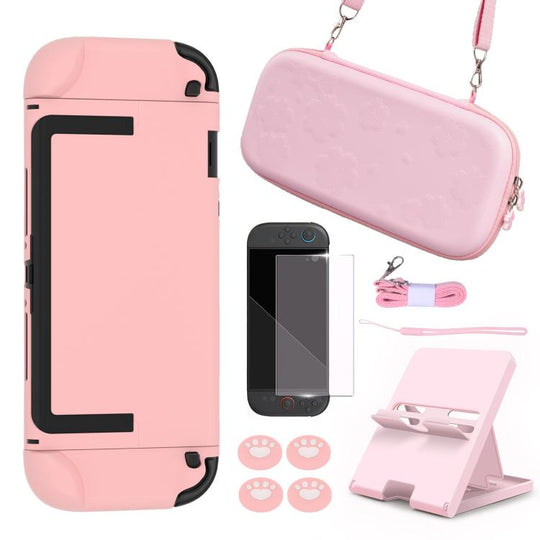 For Nintendo Switch 2 Sakura Accessories Bundle Portable Carrying Case with Shell, 4 Thumb Grips, Screen Protector & Stand