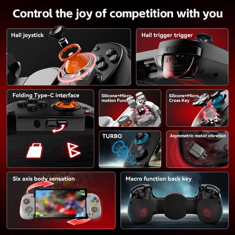 D8+ Wired & Wireless Telescopic Game Controller Foldable USB-C, Hall Sensing Joystick For Switch/Android/IOS/PC(White) - Controller Gamepad by buy2fix | Online Shopping UK | buy2fix