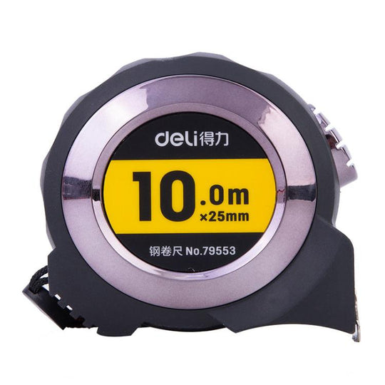 Deli 79553 10m x 25mm Self-Locking Steel Tape Measure TPR Covered Measuring Ruler