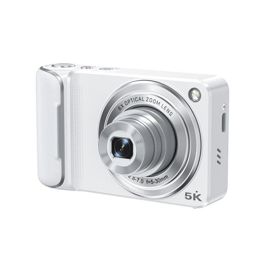 DC309X 6x Optical Zoom Digital Camera With 64MP & 5K Video 2.8-Inch Touch Screen, Front/Rear Dual Lens, Spec: UK Plug White
