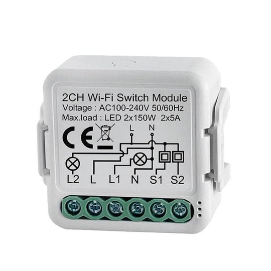 WiFi Neutral Live Wire 2CH Smart On/Off Switch Voice Remote Control Remodeling Smart Switch Module