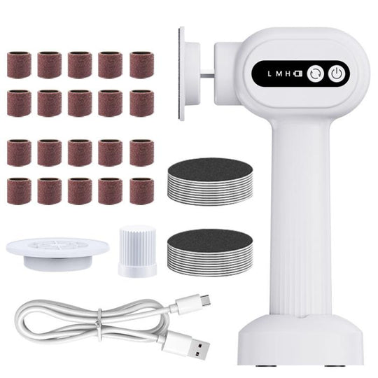 Pistol Grip Electric Callus Remover With LCD Screen Rechargeable 6 Speed Settings Portable Pedicure Tool(White)