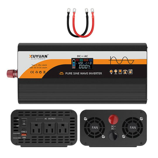 XUYUAN 12V / 24V To 110V Pure Sine Wave Inverter Power Inverter US Plug, Spec: 3600W Black