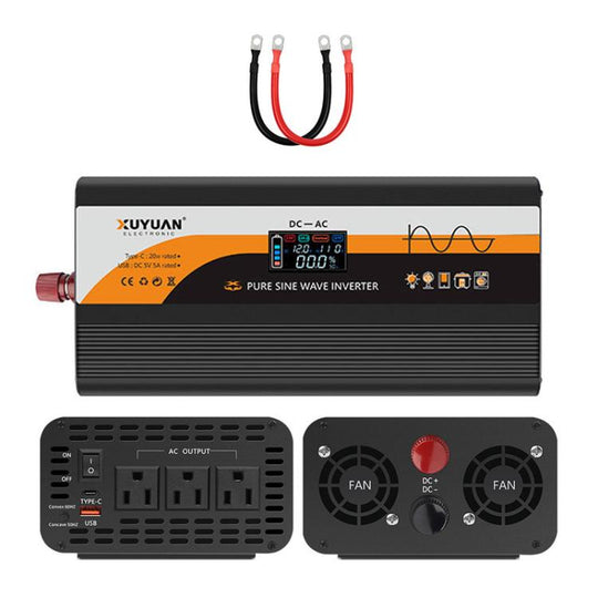 XUYUAN 12V / 24V To 110V Pure Sine Wave Inverter Power Inverter US Plug, Spec: 4000W Black