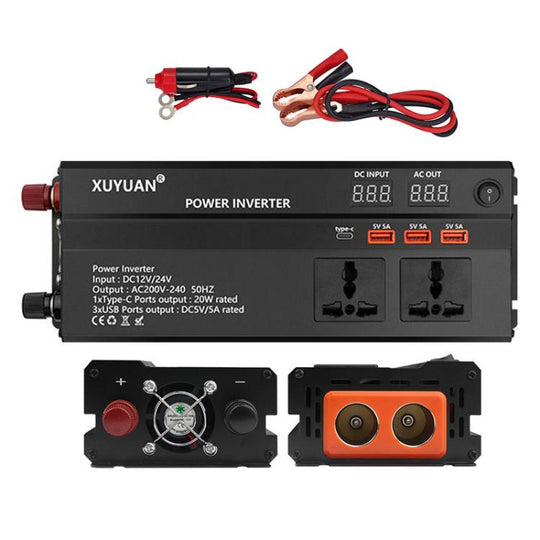 XUYUAN 12V / 24V To 220V Car Power Inverter LED Display Power Converter, Spec: 2000W