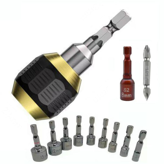 12pcs /Set Hexagonal Shank Quick-release Adapter Electric Drill Adapter Quick-release Self-locking Large-head Socket Adapter