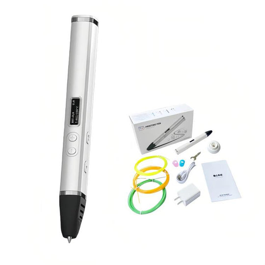 3D Printing Pen Kit With Detachable Body, HD OLED Screen & Precise Temperature Control – 3-Speed Adjustable EU Plug(Silver White)
