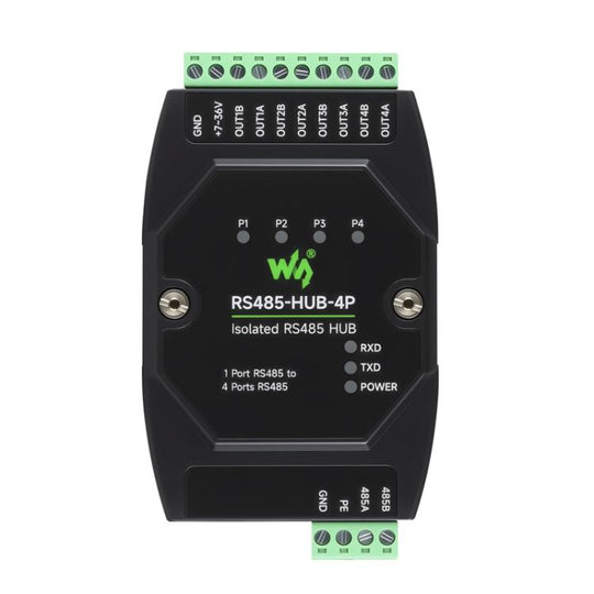 WAVESHARE RS485-HUB-4P Industrial Isolated 4CH Hub Rail Wide Baud Rate Repeater