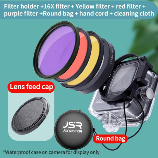 JSR 16X Macro & 3-color Diving Filter Kit For GoPro HERO13/12/11/10/9/8 Black Action Camera