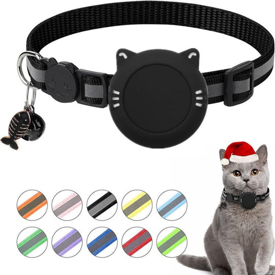 For AirTag 2nd Gen / AirTag 1st Gen Cat Collar Waterproof Silicone Holder With Safety Breakaway Buckle And Fish & Bell Pendant(Black)