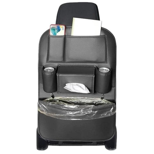 1109 Car Seat Back Leather Storage Organizer Vehicle-Mounted Hanging Trash Bag(Black)