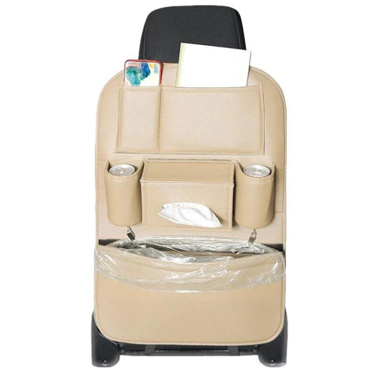 1109 Car Seat Back Leather Storage Organizer Vehicle-Mounted Hanging Trash Bag(Beige)