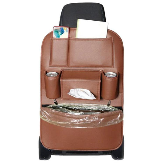 1109 Car Seat Back Leather Storage Organizer Vehicle-Mounted Hanging Trash Bag(Brown)