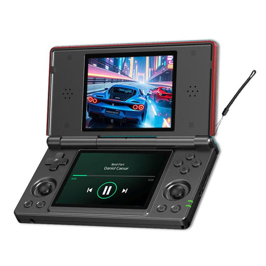 ANBERNIC RG DS Flip Dual-Screen Handheld Game Console 4-Inch IPS Touchscreen AI Gaming Device 3+32G(Red Black)