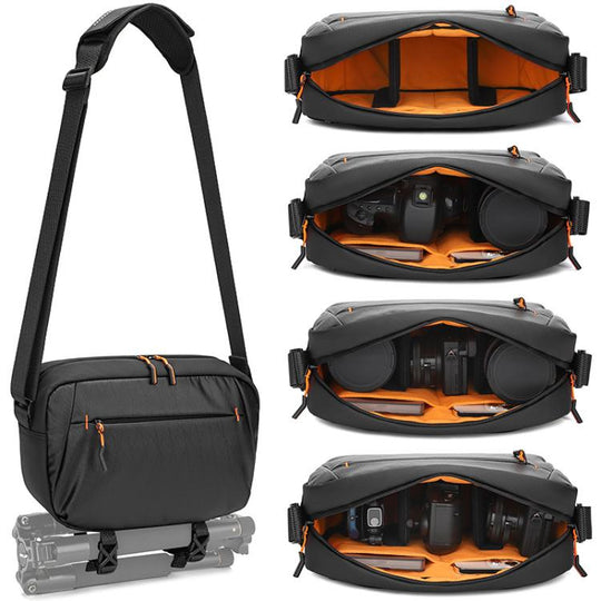 QISEMIAN XK110 Men Messenger Camera Bag Water-Resistant DSLR Photography Sling Bag With Removable Dividers & Tripod Mount(Black)