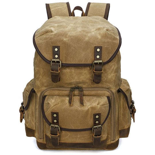 Waxed Canvas Photography Backpack Retro Double-Shoulder Bag For Mirrorless Camera And Laptop(Khaki)