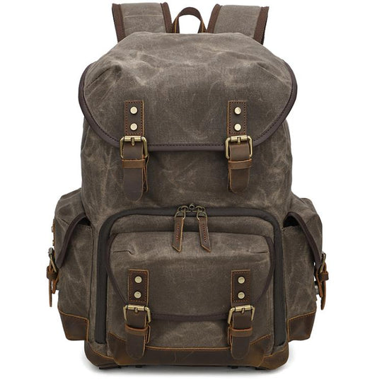 Waxed Canvas Photography Backpack Retro Double-Shoulder Bag For Mirrorless Camera And Laptop(Army Green)