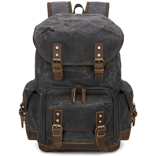 Waxed Canvas Photography Backpack Retro Double-Shoulder Bag For Mirrorless Camera And Laptop(Gray)
