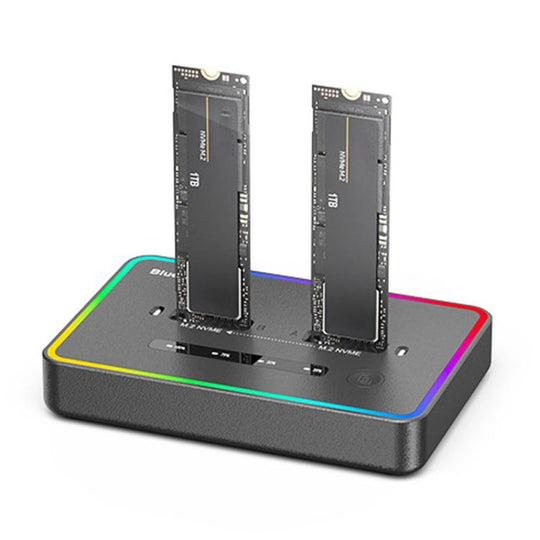 Blueendless SD07 M.2 Dual-Bay Hard Drive Enclosure NVMe Offline Cloning Device, Spec: With RGB Light(US Plug)