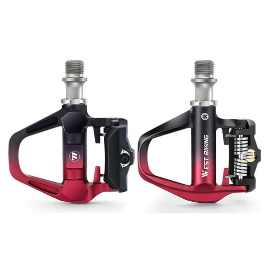 WEST BIKING Lightweight SPD-Compatible Road Bike Clipless Pedals - with Cleats and High-Efficiency Bearings Black Red Steel