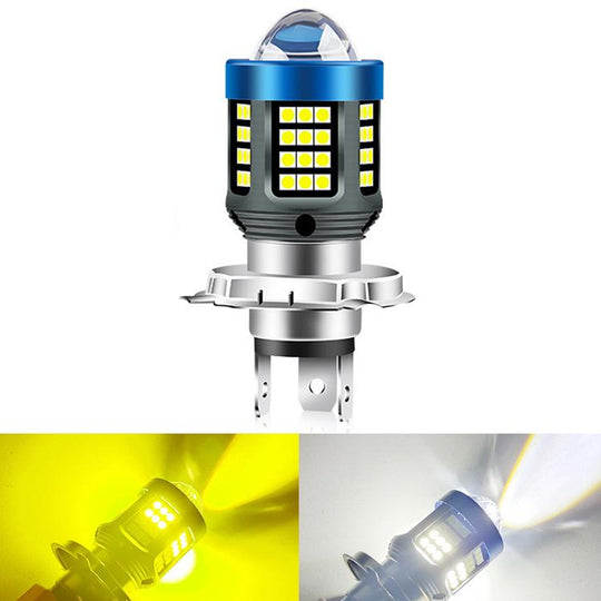 Motorcycle LED High-brightness Lens Headlight, Specification: H4(White+Yellow)
